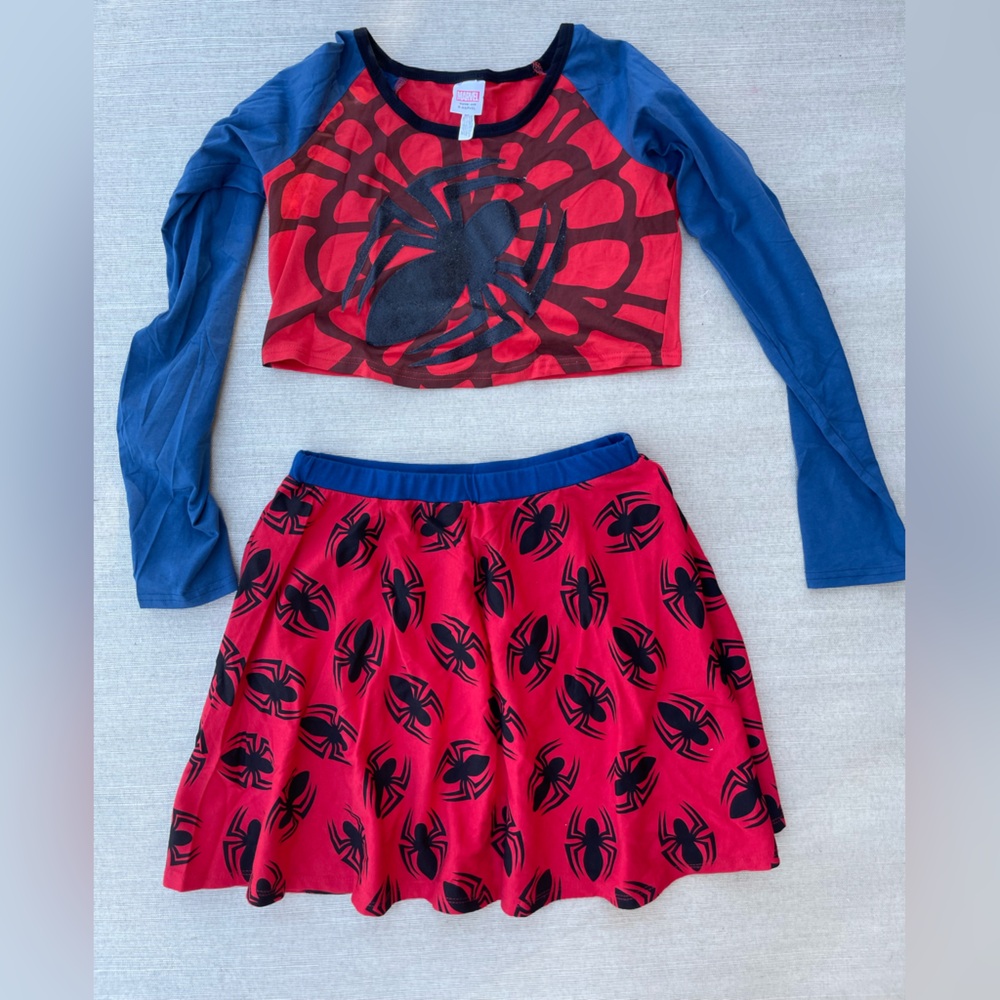 Marvel Red and Blue Spider-Man  crop top and skirt Set